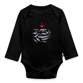 Love the whales - I love whales - Baleines - Organic Longsleeve Baby Bodysuit - black - Front