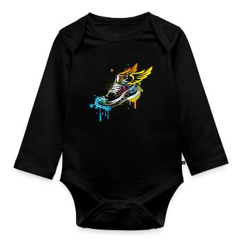 Sneaker graffiti avec des ailes - Body Bébé bio manches longues - noir - Devant