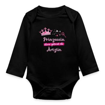 Ärztin Prinzessin Beruf Frau fee Krone beste mama - Baby Bio-Langarm-Body - Schwarz - Vorne