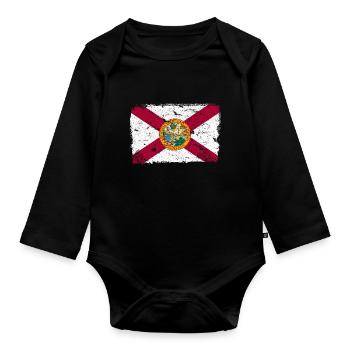 Florida Vintage Flagge - Baby Bio-Langarm-Body - Schwarz - Vorne