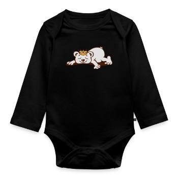 small bear with a golden crown sleeps - Organic Longsleeve Baby Bodysuit - black - Front