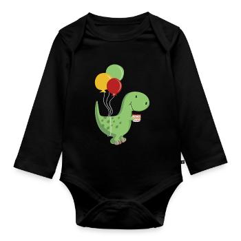 Happy Birthday -Geburtstag Junge T Rex Dinosaurier - Baby Bio-Langarm-Body - Schwarz - Vorne