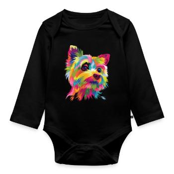 Popart Dog Comic Yorkshire Terrier Yorkie - Body Bébé bio manches longues - noir - Devant