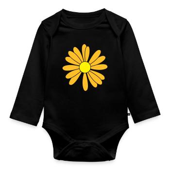 Flowers patch - Organic Longsleeve Baby Bodysuit - black - Front