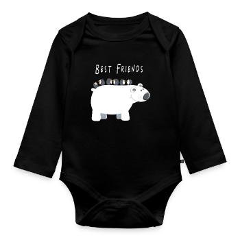 Best Friends polar bear with penguins - friends - Organic Longsleeve Baby Bodysuit - black - Front