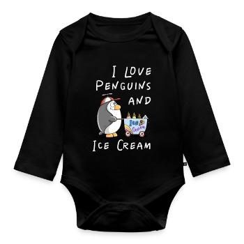 I Love Penguins and Eiscreme - Pinguin Eis Comic - Organic Longsleeve Baby Bodysuit - black - Front