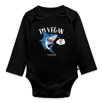 Vegetarian shark - vegetarian - humor / funny - Organic Longsleeve Baby Bodysuit - black - Front