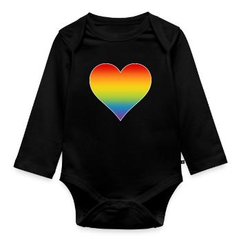 Regenbogen Herz - Baby Bio-Langarm-Body - Schwarz - Vorne