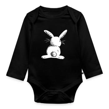 White long eared hare comic - Organic Longsleeve Baby Bodysuit - black - Front