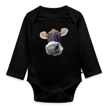 Moo Cow dairy cow - Organic Longsleeve Baby Bodysuit - black - Front