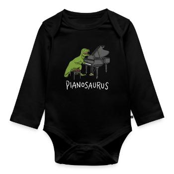 Pianosaurus Rex - Piano jouant au dinosaure - Body Bébé bio manches longues - noir - Devant