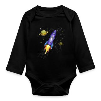 Fusée dans l'espace - Body Bébé bio manches longues - noir - Devant