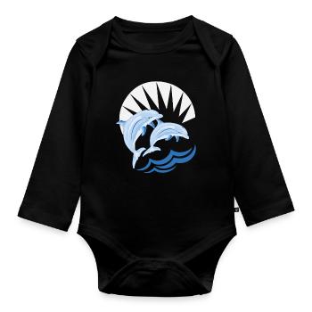 Dolphins above waves - Organic Longsleeve Baby Bodysuit - black - Front