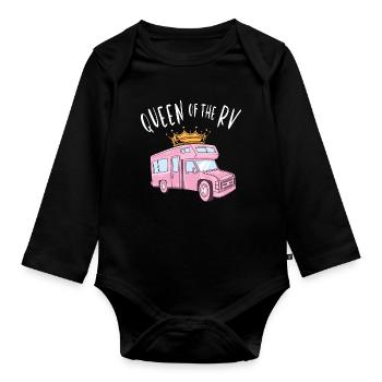 Königin des RV - Königin des Camper - Baby Bio-Langarm-Body - Schwarz - Vorne