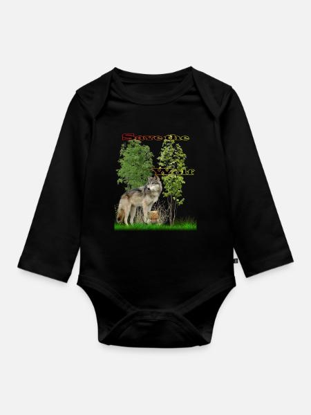 wolf 2 - Baby Bio-Langarm-Body - Schwarz