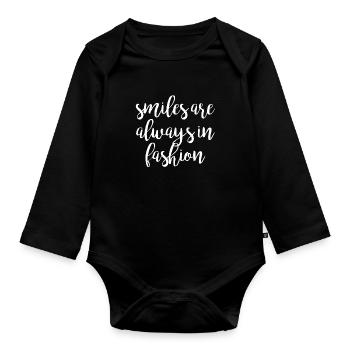Smiles are always in fashion - Organic Longsleeve Baby Bodysuit - black - Front