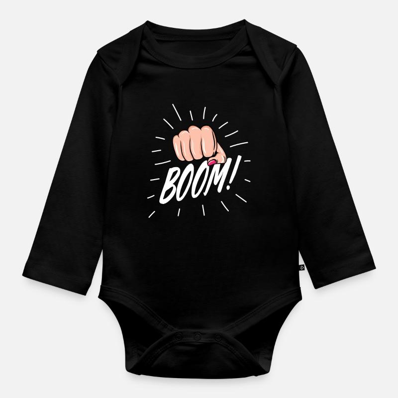 Strip Pop mit weiblicher Faust - Baby Bio-Langarm-Body - Schwarz