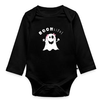 BOOtifil Geisterstunde I Mädchen Halloween - Baby Bio-Langarm-Body - Schwarz - Vorne