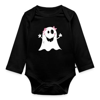 Funny girl Ghost I Halloween - Organic Longsleeve Baby Bodysuit - black - Front
