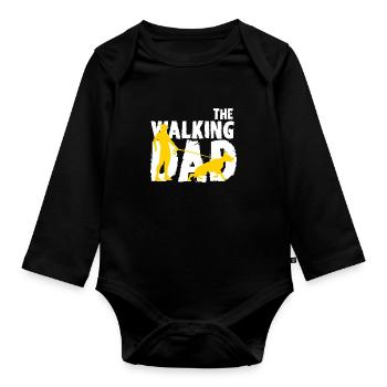 Walking dad and dog - Organic Longsleeve Baby Bodysuit - black - Front