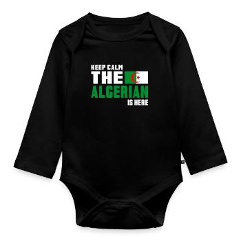 Keep calm Algeria / gift flag North Africa - Organic Longsleeve Baby Bodysuit - black - Front