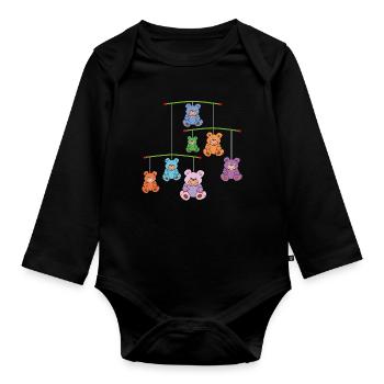 Mobilé mit Teddybären - Baby Bio-Langarm-Body - Schwarz - Vorne