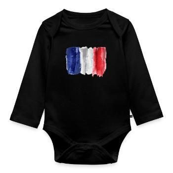 Flagge Frankreichs in Aquarell - Baby Bio-Langarm-Body - Schwarz - Vorne