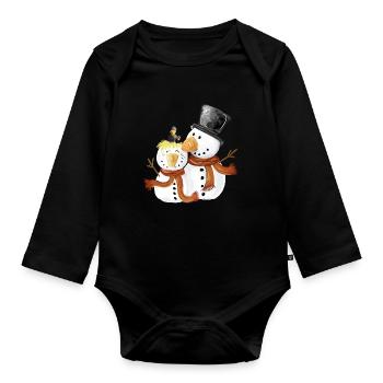 Sweet Snowmen I Christmas Winter Gift - Organic Longsleeve Baby Bodysuit - black - Front