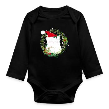 Chat de noel - Body Bébé bio manches longues - noir - Devant