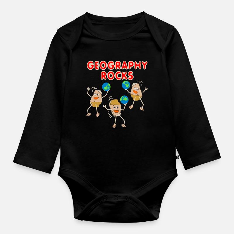 Three Geography Rocks - Organic Longsleeve Baby Bodysuit - black
