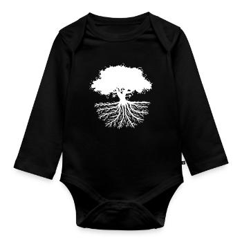 tree roots white - Baby Bio-Langarm-Body - Schwarz - Vorne