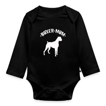 Boxer Dog Womens Boxer Mom - Organic Longsleeve Baby Bodysuit - black - Front