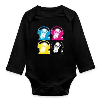 4 DJ monkeys - Body Bébé bio manches longues - noir - Devant