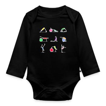 Pilates Übung Training Fitness Workout Cardio - Baby Bio-Langarm-Body - Schwarz - Vorne