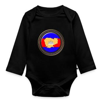 Carte du drapeau du Cambodge - Body Bébé bio manches longues - noir - Devant