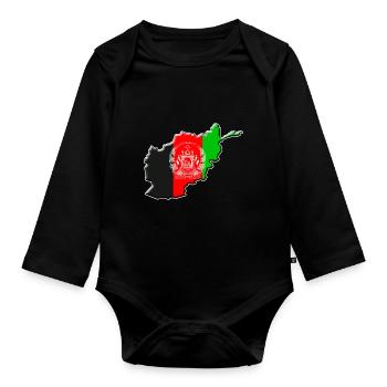 Afghanistan flag map - Organic Longsleeve Baby Bodysuit - black - Front