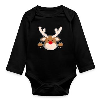 Rudolph's Friendly Reindeer Head - Organic Longsleeve Baby Bodysuit - black - Front