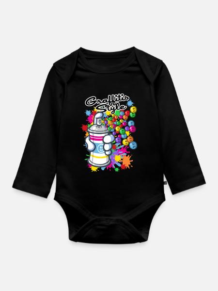 Graffiti Cartoon-Stil - Baby Bio-Langarm-Body - Schwarz