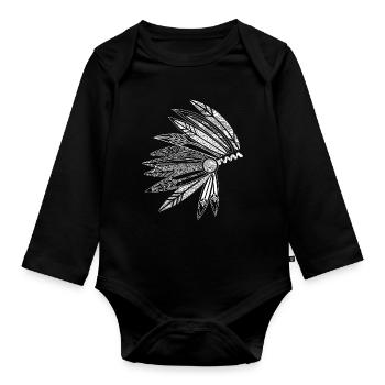 Kopfschmuck eines Häuptlings aus Federn - Baby Bio-Langarm-Body - Schwarz - Vorne