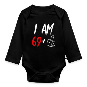 70th birthday middle finger - Organic Longsleeve Baby Bodysuit - black - Front