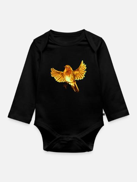 gelber Vogel - Baby Bio-Langarm-Body - Schwarz