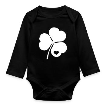 Trèfle irlandais avec coeur - Body Bébé bio manches longues - noir - Devant