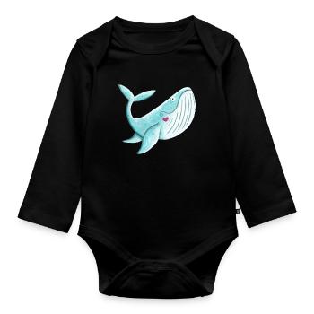 Wal Mit Herz I Buckelwal Walfisch Geschenk Comic - Baby Bio-Langarm-Body - Schwarz - Vorne