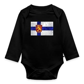 Drapeau de la Finlande Lion - Body Bébé bio manches longues - noir - Devant
