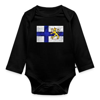 Finlande, Lion - Design - Body Bébé bio manches longues - noir - Devant
