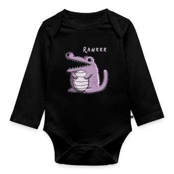 Rawrrr Kroko I Krodil Monster Fun Geschenk I Manga - Baby Bio-Langarm-Body - Schwarz - Vorne
