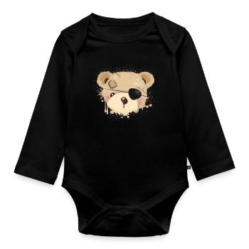 Nounours avec cache-œil - Body Bébé bio manches longues - noir - Devant