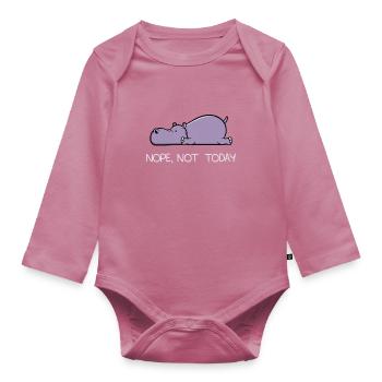 Funny lazy Hippo Nile Horse Nope gift - Organic Longsleeve Baby Bodysuit - mauve - Front
