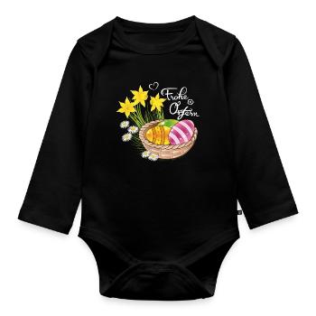 Frohe Ostern Osterkorb Ostereier Osterblumen Eier - Baby Bio-Langarm-Body - Schwarz - Vorne