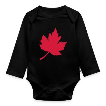 maple leaf - Organic Longsleeve Baby Bodysuit - black - Front